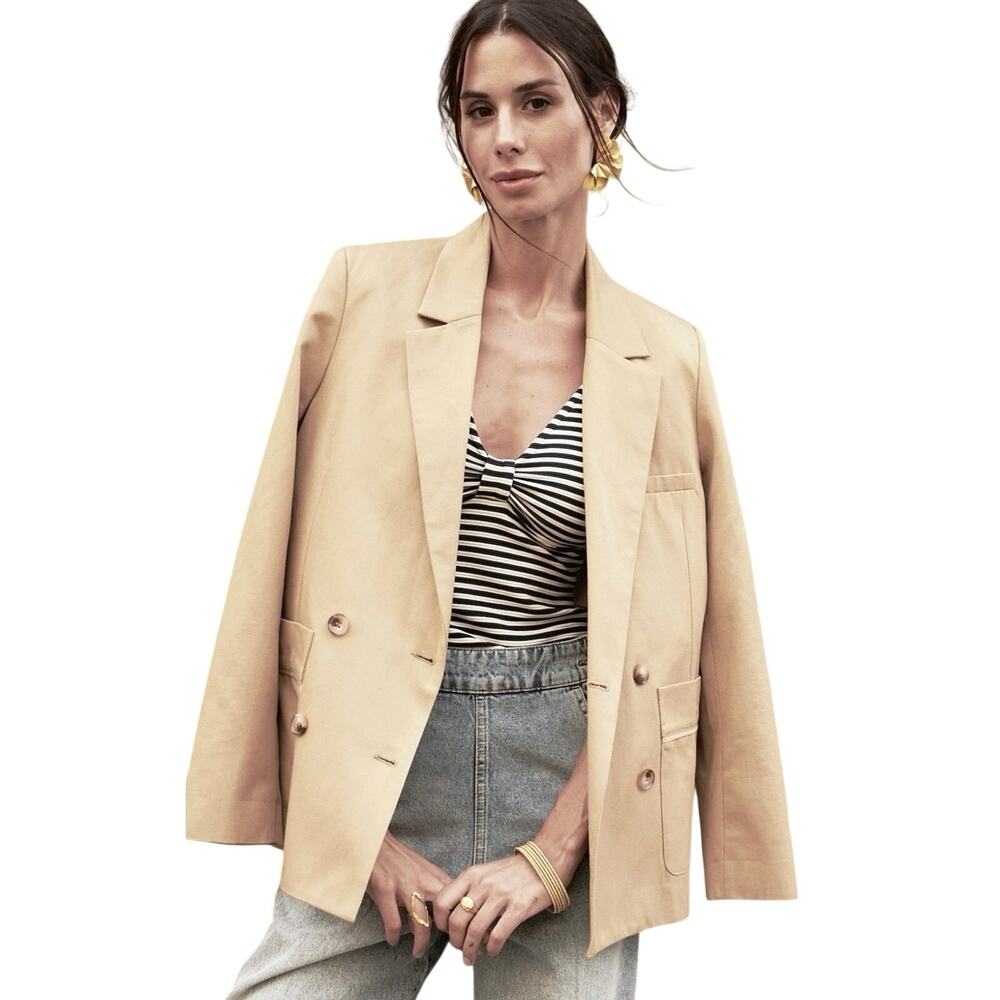 STELLA & SUZIE Women’s The Samuel Double Breasted Tan Chino Blazer